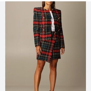 Balmain Red and Black Plaid Blazer and skirt